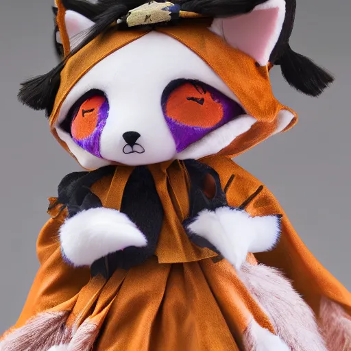 Image similar to cute fumo plush of a fox girl priestess of the dark cathedral, pagan maiden, vray