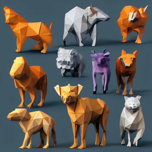 Image similar to low-poly animal 3d model pack, cgsociety, octane render