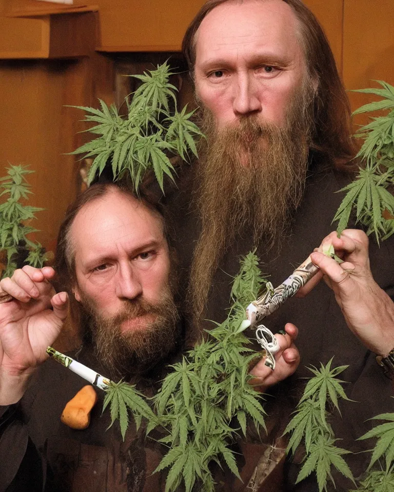 Image similar to Alexander Dugin smokes marijuhana