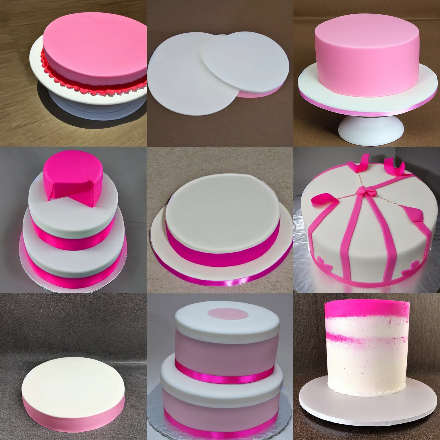 Prompt: double - sided cake base, round, white and pink