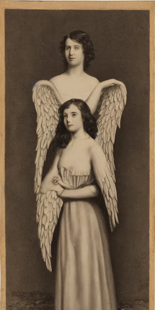 Image similar to full body portrait of young women with angel wings