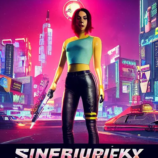 Prompt: aubrey plaza as character in cyberpunk 2 0 7 7