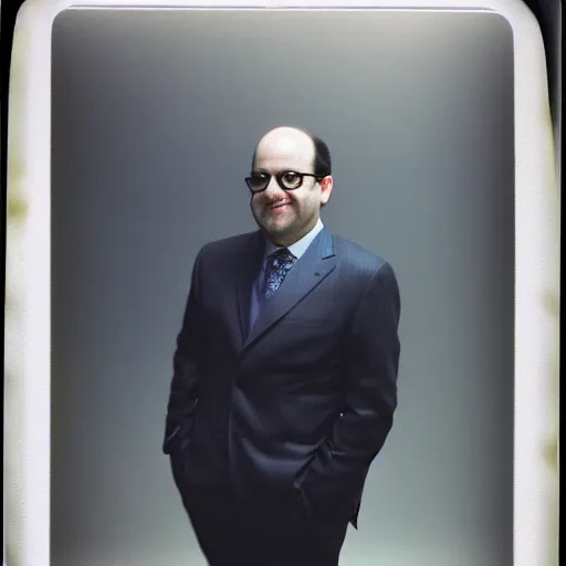 Image similar to Portrait of George Costanza in a suit, ethereal, polaroid, by Iwai Shunji