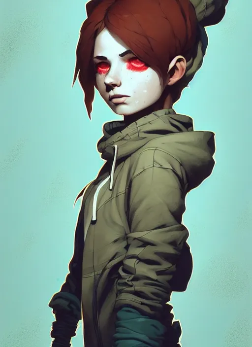 Image similar to highly detailed portrait of a sewer punk swedish young lady, hoodie, white hair by atey ghailan, by greg rutkowski, by greg tocchini, by james gilleard, by joe fenton, by kaethe butcher, gradient light blue, blonde, brown, cream and white color scheme, grunge aesthetic!!! ( ( graffiti tag wall background ) )