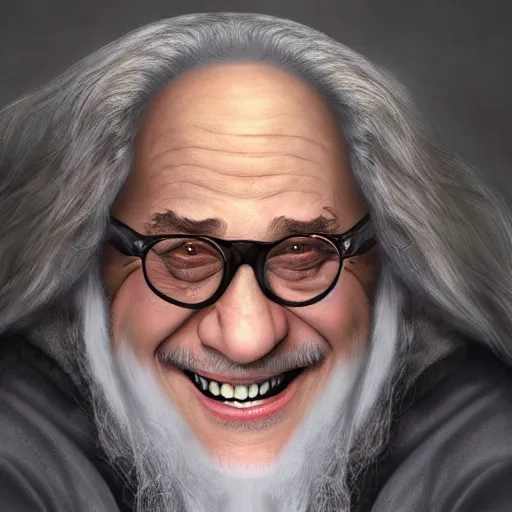 Prompt: danny devito as gandalf, deviantart, smile, ultra realistic illustration, final fantasy, high quality, full color, full body, lotr movies