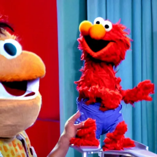 Prompt: elmo has a psychotic break