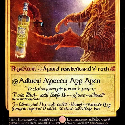 Image similar to A richly detailed fantasy digital art of an ancient vintage apothecary magic arcane nebula healing elixir potion bottle trading card an esoteric blender render by Bob Eggleton