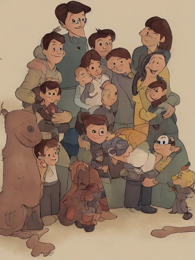 Prompt: family by Disney Concept Artists, blunt borders, rule of thirds