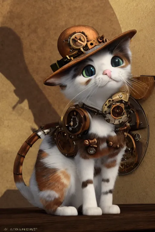 Image similar to A cute Steampunk calico cat, octane render, HD, trending on artStation, artstationHD, artstationHQ, 4k, 8K