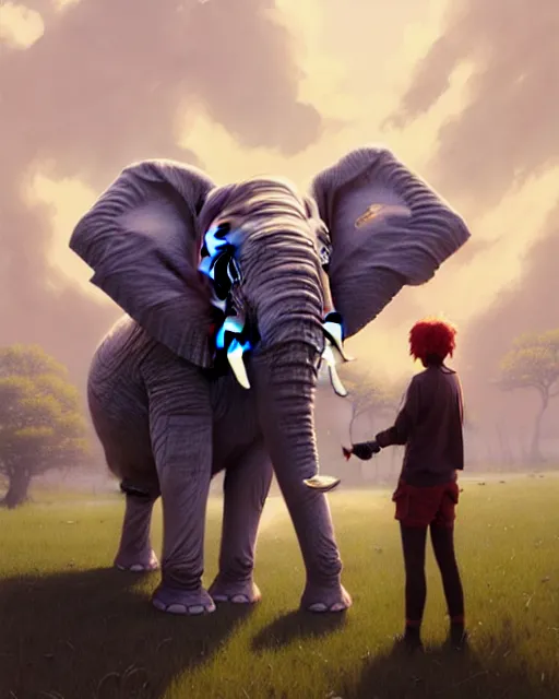 Image similar to highly detailed vfx portrait of a character of a elephant monster stephen bliss, chalk, unrealengine, greg rutkowski, loish, rhads, beeple, chalk, makoto shinkai and lois van baarle, ilya kuvshinov, rossdraws, tom bagshaw, basil gogos