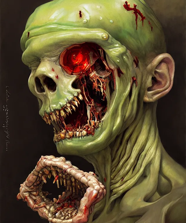 Image similar to painting of a rotting slimy zombie wearing a cop uniform by edgar maxence and rhads and leyendecker. police, award - winning digital art on pixiv, trending on artstation, cinematic lighting, dramatic lighting, stunning and beautiful scenery - highly detailed, hyperrealistic, unreal engine 5