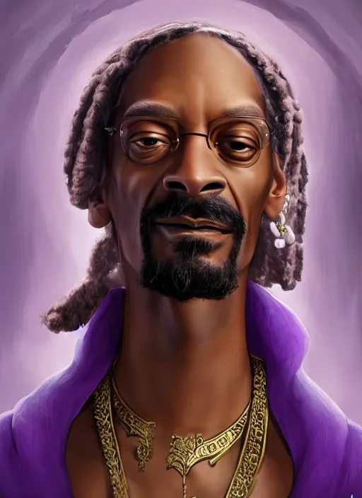 Image similar to snoop dogg as a mage, short beard, grumpy, intricate purple robes, Ivan Aivakovsky, Boris Vallejo, epic fantasy character art, D&D Concept Art, full length, ultra Realistic, Regal, Refined, Detailed Digital Art, Exquisite detail, post-processing, masterpiece, Cinematic Lighting, Unreal Engine, 8k, HD