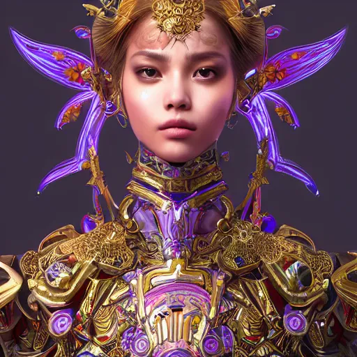 Prompt: studio portrait of lalisa manobal as legitimate kind colorful female divine mech paladin transformers absurdly beautiful, elegant, young sexy elegant woman, super fine surreal detailed facial illustration by kim jung gi, iraq nadar, intricate lines, clear focus, vivid colors, matte, octopath voyager, final fantasy, unreal engine highly rendered, global illumination, radiant light, intricate environment