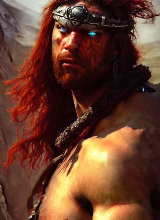 Image similar to barbarian, savage, full body, hyper realistic, extremely detailed, dnd character art portrait, dark fantasy art, intricate fantasy painting, dramatic lighting, vivid colors, deviantart, artstation, by edgar maxence and caravaggio and michael whelan and delacroix.