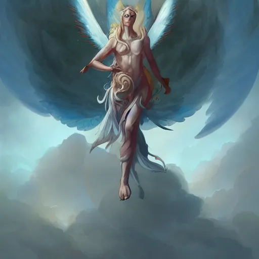 Prompt: detailed illustration of an angel celestial being mythical creature by peter mohrbacher, by sam spratt trending on artstation