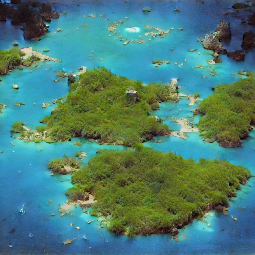 Image similar to a photo of fantasy exotic green heart - shaped island with blue lagoon, tranquil scene, aerial view by gaston bussiere, anna nikonova aka newmilky, greg rutkowski, yoji shinkawa, yoshitaka amano, tsutomu nihei, muira, moebius, donato giancola, trending on artstation, featured on pixiv