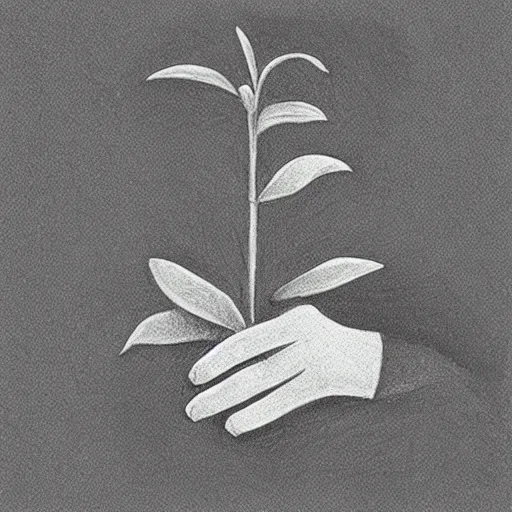 Image similar to “ pencil drawing of a hand holding a plant, favicon ”