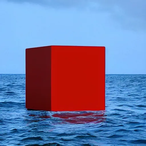 Image similar to A cube in the middle of the sea in the style of Richard Serra