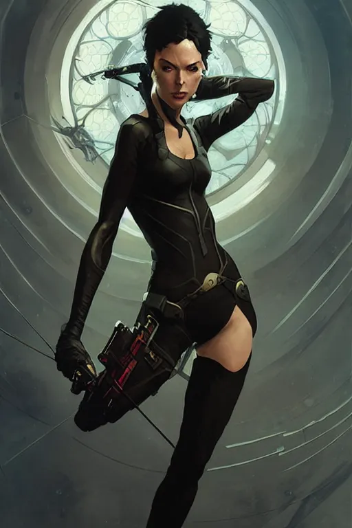 Image similar to aeon flux profile picture by Greg Rutkowski, dynamic pose, intricate, futuristic, fantasy, elegant, by Stanley Artgerm Lau, greg rutkowski, thomas kindkade, alphonse mucha, loish, norman Rockwell,