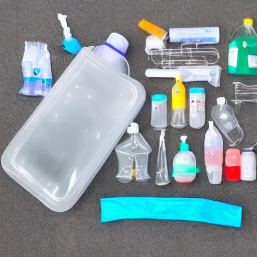 Image similar to musical instrument made out of clear tubing, syringes, urine collection bag, iv pole, fluid bag, nebulizer equipment