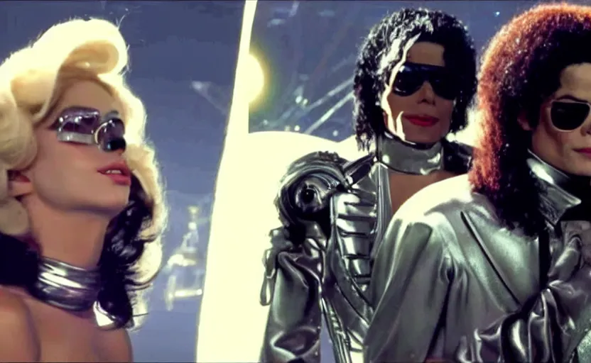 Image similar to michael jackson and lady gaga in trance sci - fi music video