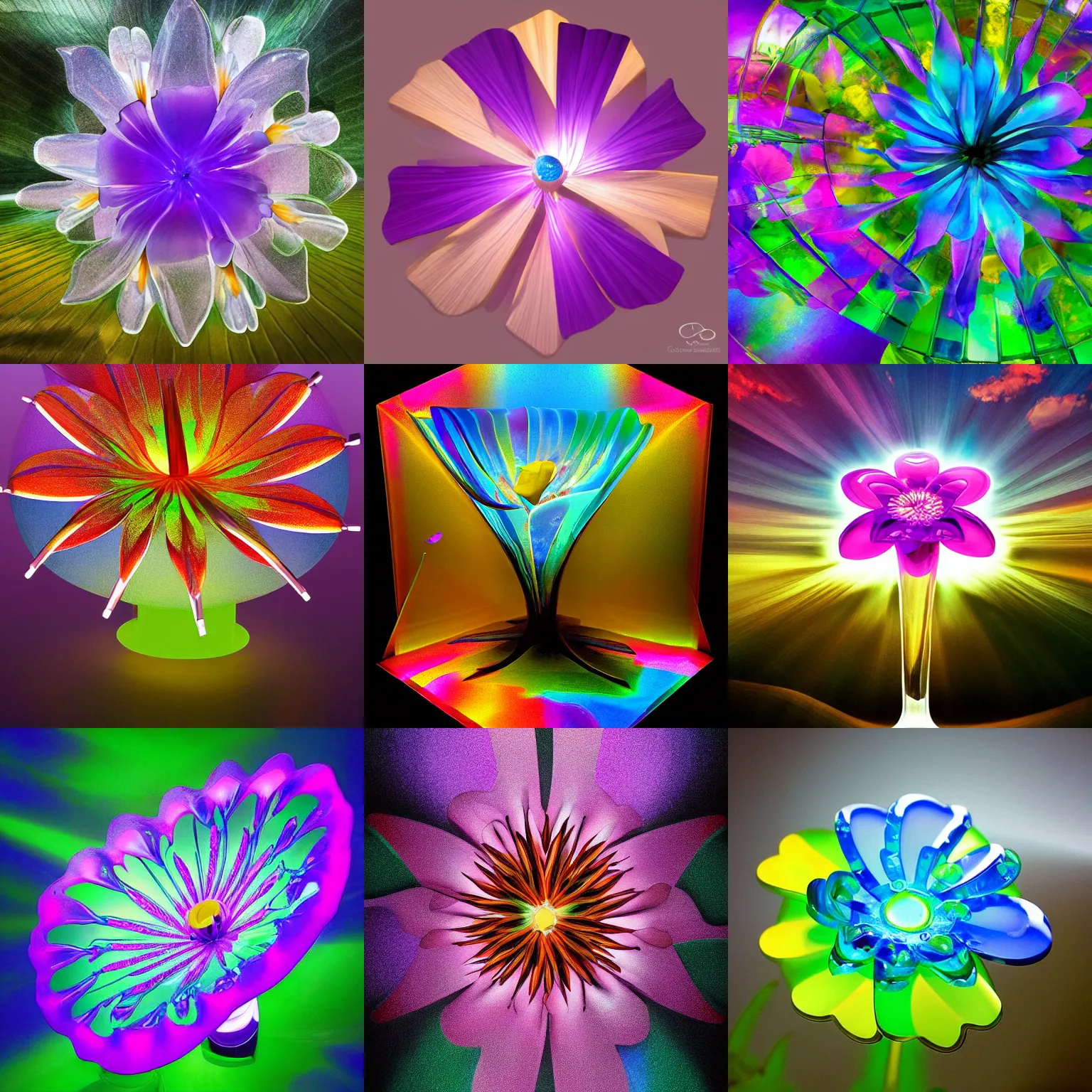 Prompt: exotic surreal living glass prism flower by chris wood, sunbeams, exquisite, featured on behance