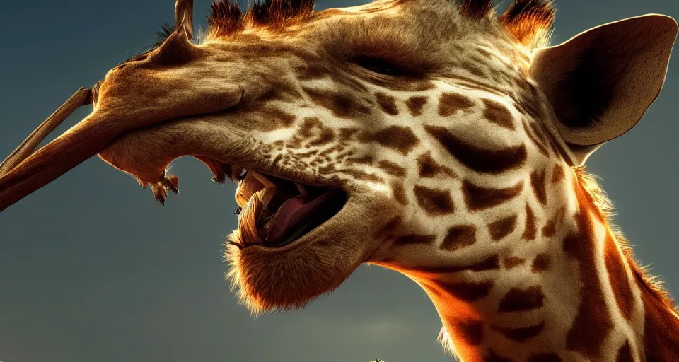 Image similar to A mix between a Giraffe and a Lion, PC Wallpaper, stunning photo, cinematic lighting, perfect composition, 8K, ultra-detailed , Trending on artstation, Octane render, Unreal Engine, highly detailed,