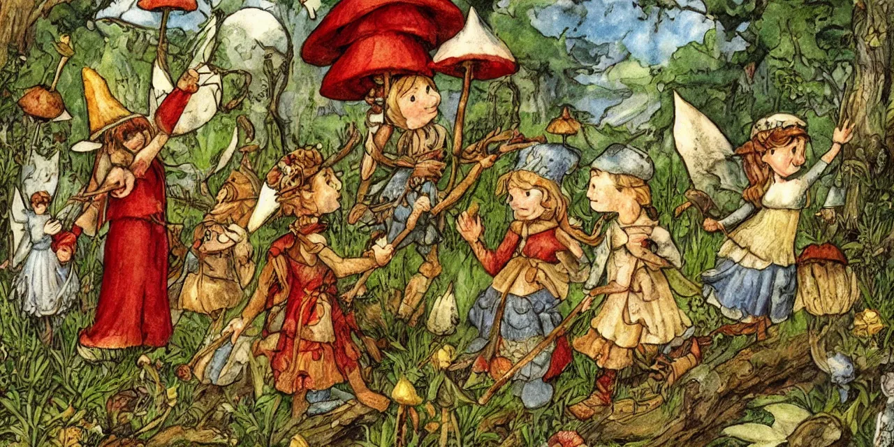 Prompt: medieval folktale fairies and toadstools