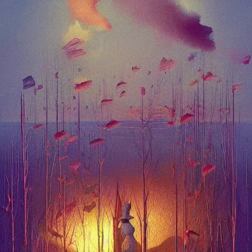 Prompt: colourful scene from a dream. digital artwork by vincent bons, michael whelan, remedios varo and gerardo dottori. grainy and rough. interesting pastel colour palette. beautiful light. oil and water colour based on high quality render.