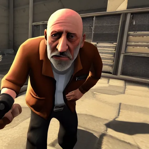 Image similar to Mike Ehrmantraut in Team Fortress 2, HD 4k game screenshot, Valve official announcement, new character