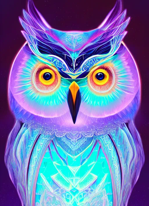 Image similar to symmetry!! product render poster vivid colors divine proportion owl, ice and snow, glowing fog intricate, elegant, highly detailed, digital painting, artstation, concept art, smooth, sharp focus, illustration,