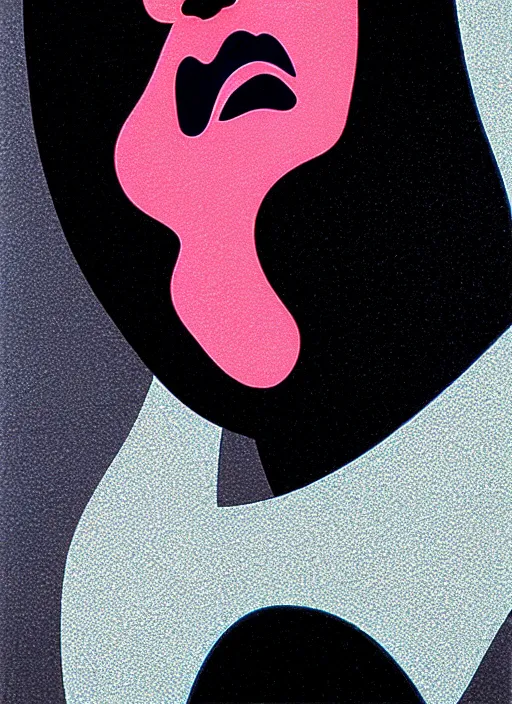 Image similar to japanese animation, portrait closeup of screaming black glossy dark carbon big woman, sensual pose, by shusei nagaoka, kaws, david rudnick, airbrush on canvas, pastell colours, cell shaded, 8 k