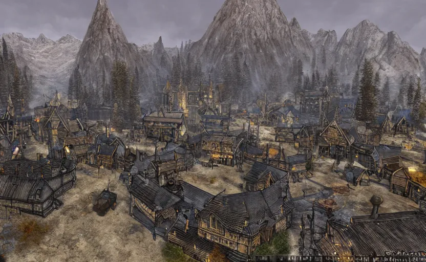 Prompt: whiterun in the style of vsevolod ivanov, hyperborea, fantasy city