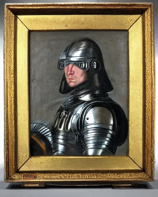 Image similar to 17th century portrait of robocop