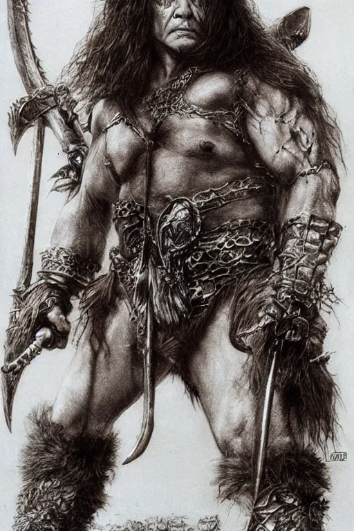 Image similar to danny devito as conan the barbarian by luis royo