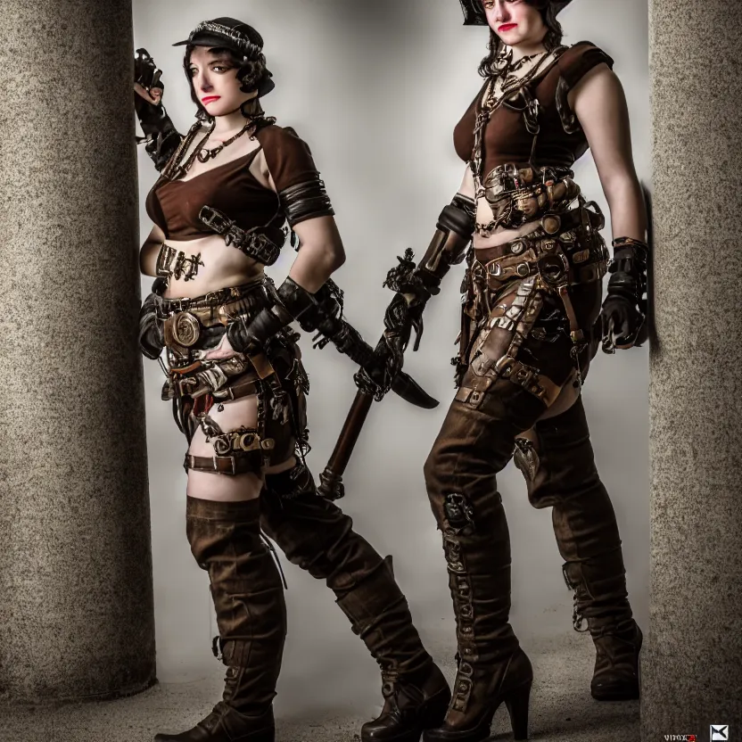 Image similar to full length photo of a very beautiful female dieselpunk warrior, 8 k, hdr, smooth, sharp focus, high resolution, award - winning photo