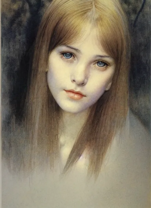 Image similar to a portrait of a pretty young lady by alan lee