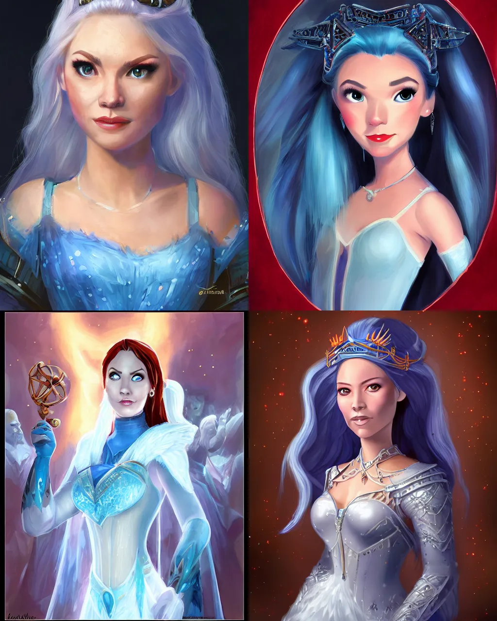 Prompt: A portrait of the lovely ice princess, dungeons and dragons, blizzard entertainment, industrial light and magic, pixar