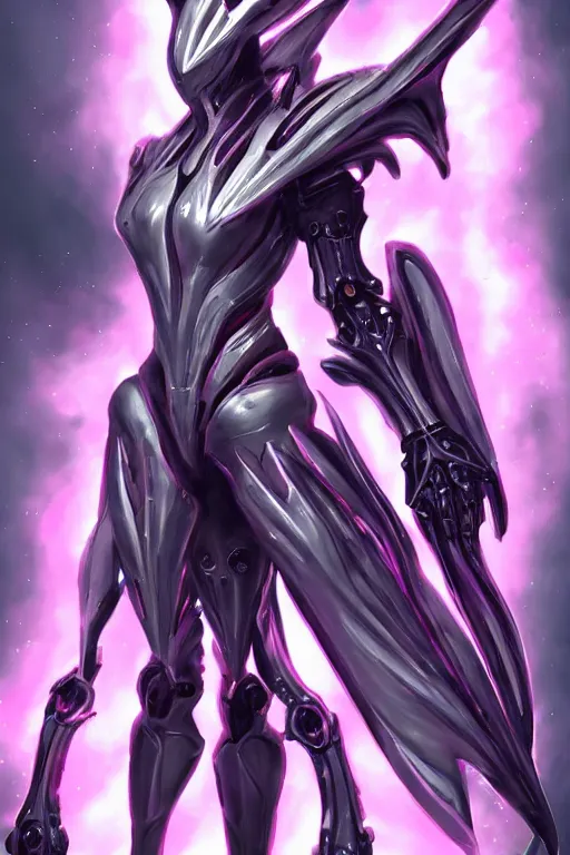 Image similar to galactic sized detailed elegant beautiful stunning quality giantess hot saryn prime warframe anthro mecha female dragon goddess, pink body, sleek metal head, sleek visor, smooth pink skin, sleek silver armor, bigger than galaxy, epic proportions, epic scale, epic size, warframe fanart, furry, dragon art, goddess, giantess, furaffinity, octane