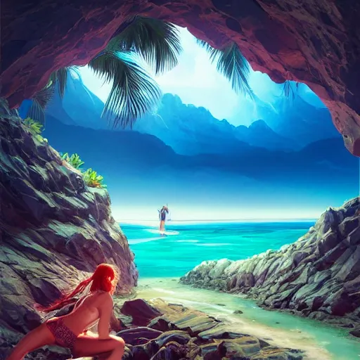 Image similar to hawaii island beach mountain by stanley artgerm lau, wlop, rossdraws, james jean, andrei riabovitchev, marc simonetti, yoshitaka amano, trending on artstation, trending on deviantart, deepdream, unreal engine, dramatic lighting, octane render, weta digital, micro details, 3 d sculpture, structure, ray trace,