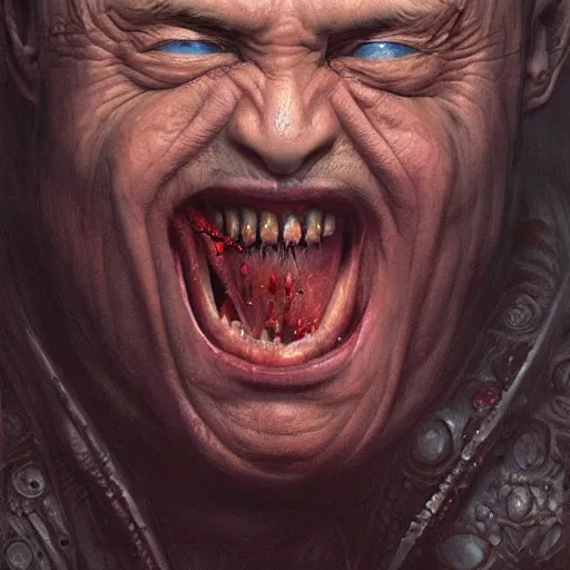 Image similar to vladimir putin, vladimir putin is arcanum muck evil eye ogre, toothless mutant, horror, macabre by donato giancola and greg rutkowski and wayne barlow and zdzisław beksinski, realistic face, digital art