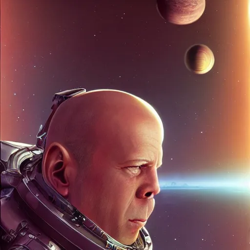 Prompt: bruce willis as a space explorer, by yuumei, bayard wu, wlop, tim white, ross tran, photorealistic, 4 k