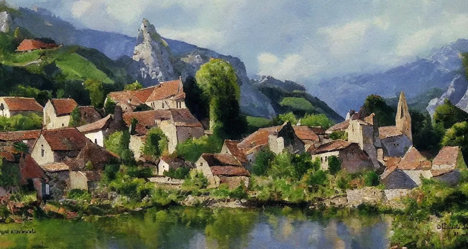 Prompt: a village in france by didier conrad