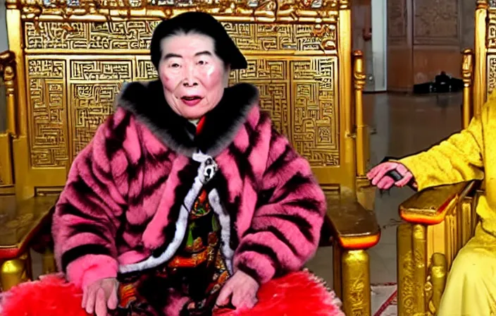 Prompt: Nardwuar interviews the Empress Dowager Cixi in the throne room, video, HD