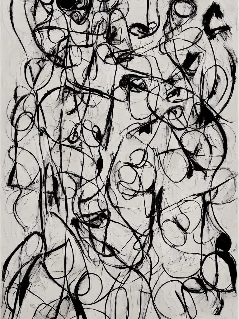 Prompt: abstract figurative expressive line art by george condo in an aesthetically pleasing natural tones,