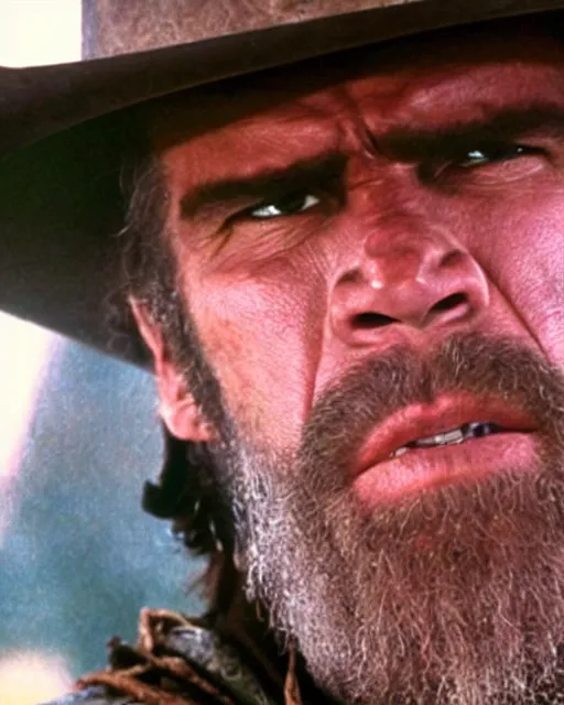 Image similar to film still close up shot of ron perlman in the movie a fistful of dollars. photographic, photography