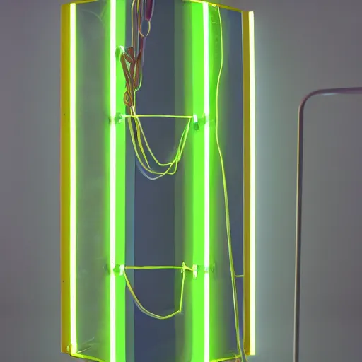 Prompt: an ultra high definition professional studio quality photograph of a transparent iridescent perspex pastel coloured raincoat with neon yellow guide ropes on a coat hook in an empty white room. dramatic lighting, ray tracing, refraction, shallow d. o. f, colour corrected, golden ratio, three point light. volumetric shadows. light rays.