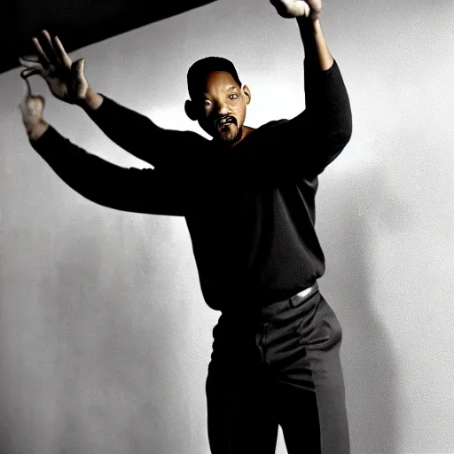 Prompt: will smith slapping a wall with his giant hand. training montage, movie still, cinematic lighting, 3 5 mm film.