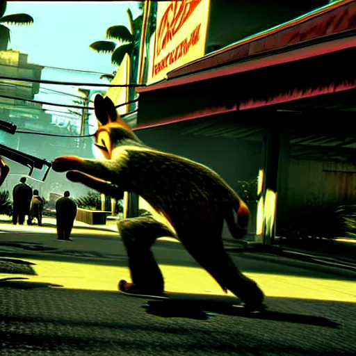 Image similar to max payne 3 set in zootopia