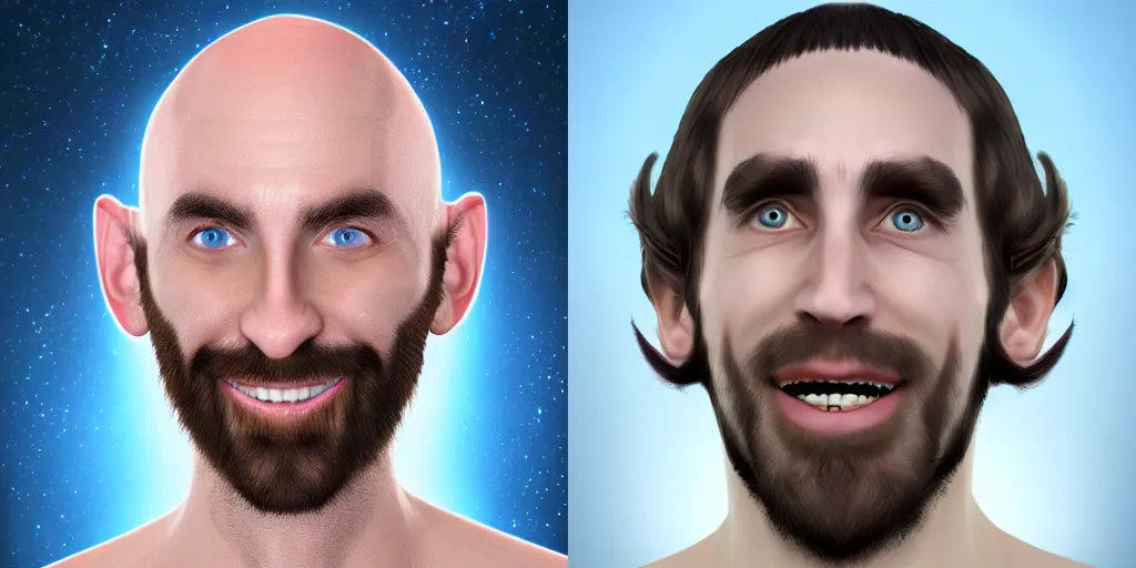 Prompt: realistic photo of the face of Asmongold being bald, high quality render, digital art